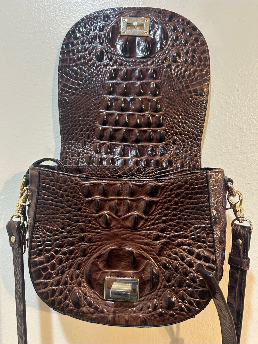 Brahmin Dark Brown Croc-Embossed Leather Crossbody - Picture 4 of 7